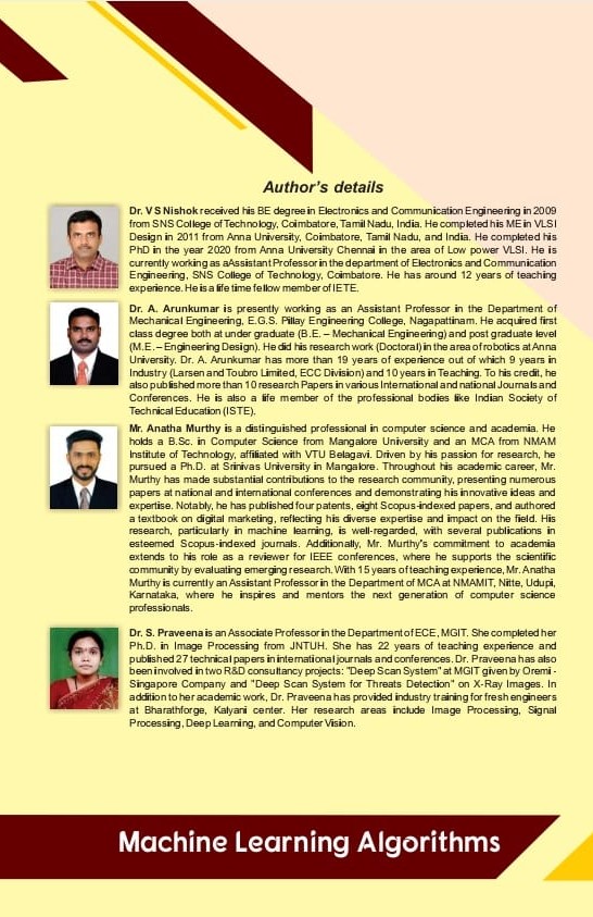 Back cover of Machine Learning Algorithms